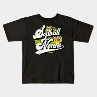 Softball Nonni Vintage Leopard Softball Family Matching Kids T-Shirt